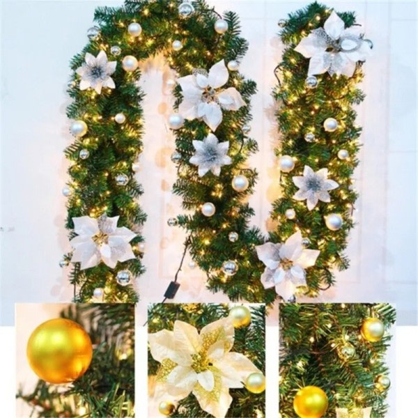 LED Blomster Garland Krans For Dører Hengende Jule Ornamenter Kunstig Xmas Tre Jule Dekorasjon