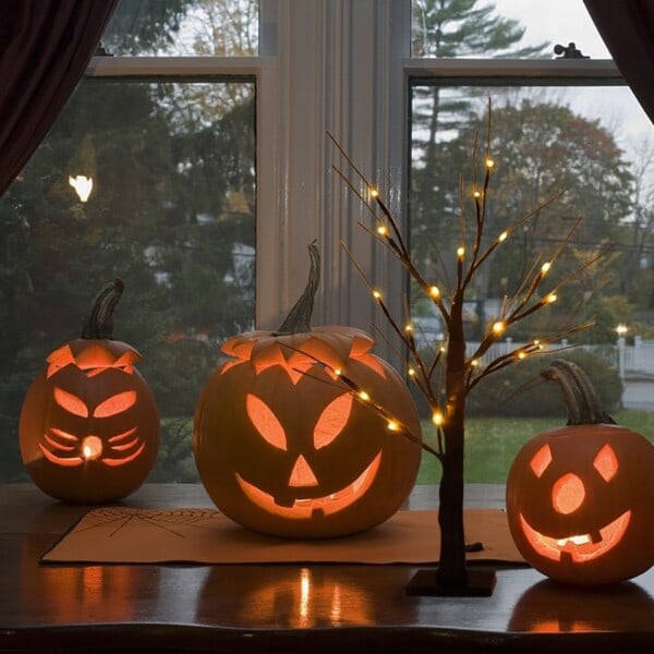 Musta Koivu Puu LED Yö Valo Halloween juhla koriste kotiin baari riippuva koristeet puu