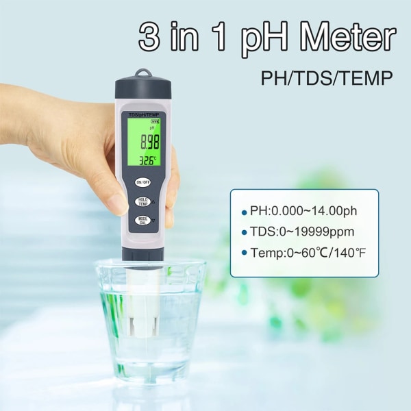 3 IN 1 PH Meter Vann Kvalitet Tester PH/TDS/TEMP Digital LCD EZ 9901 Monitor Tester For bassenger  drikke vann akvarier