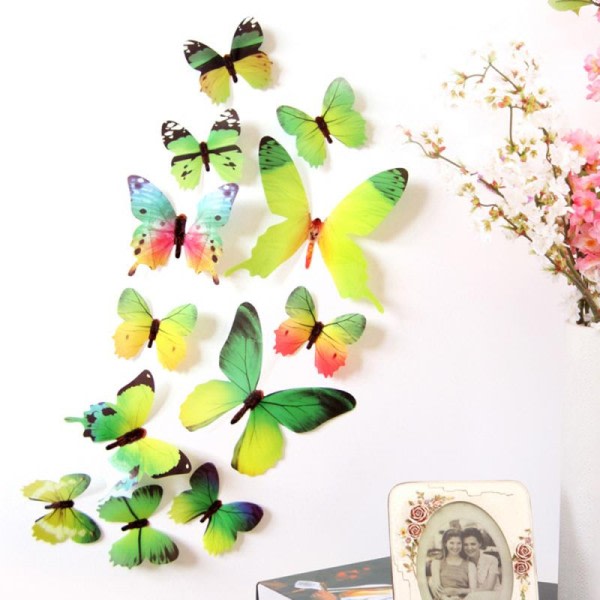 12st Dubbel lager Fjäril 3D Vägg Klistermärke För Dekoration Fjärilar Kylskåp Klistermärken