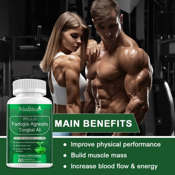 60 bitar Fadogia Agrestis Tongkat Ali Root Extract Piller For Potency Testosteron Booster Hälsa Förbättra Njure Energi Supplement