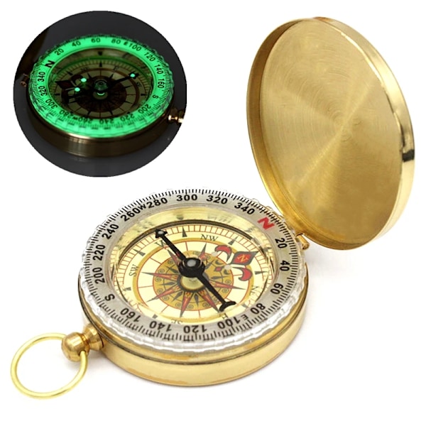 Kompass Utomhus Camping Vandring Bärbar Ficka Mässing Guld Färg Koppar Kompass Navigation med Display