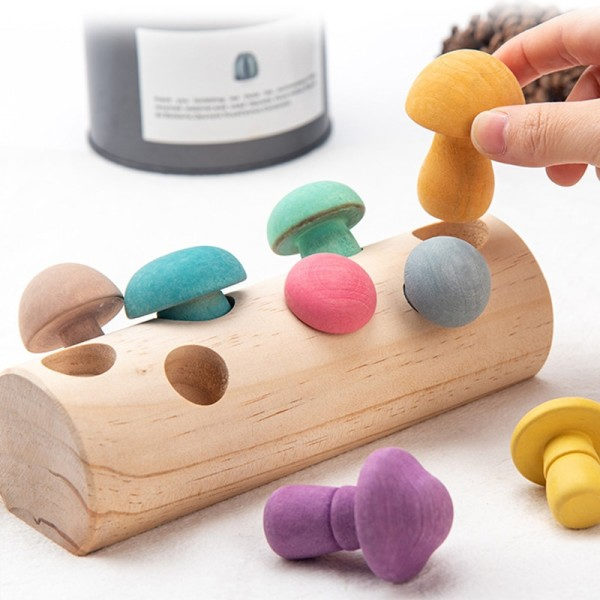 Trä svamp plockning spel regnbåge block montessori pedagogisk trä baby leksaker