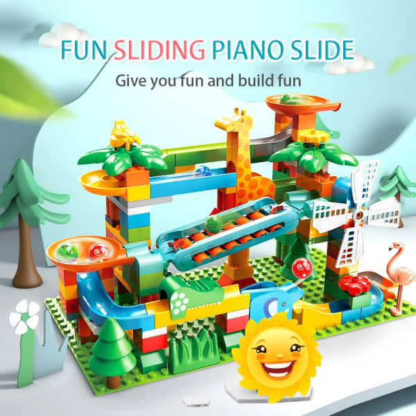 Piano Marmor Race Run Block Stor Size Bygning Blocks Plast Trakt Slide DIY Montage Klosser Leker