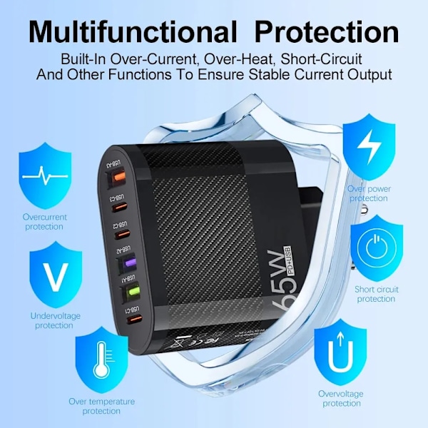 3.1A 6 in 1 3USB 3PD Oplader QC3.0 Hurtig Opladning Hurtig Oplader