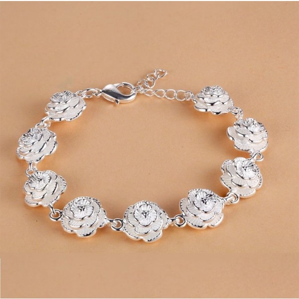 Charm 925 Sterling Sølv Rose Blomster Kæde Armbånd Til Kvinder Mode Pretty Fest bryllup tilbehør