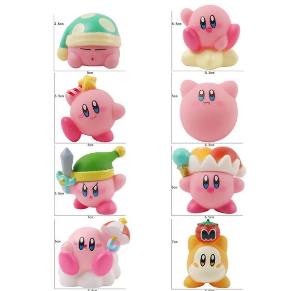 8 bitar Anime Spel Kirby Action Figurer Leksaker Rosa Tecknad film Kawaii Kirby PVC Söt Figur Action Toy