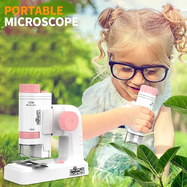 60-200X Barn Mikroskop Ficka Mikroskop med LED Ljus Portabel Elektrisk Mini High Definition Science Microscope Utomhus