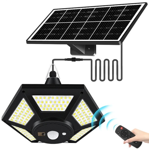 Sol Hänge Ljus Utomhus Inomhus med Fjärrkontroll 180LED Solar Shed Ljus Rörelse Sensor