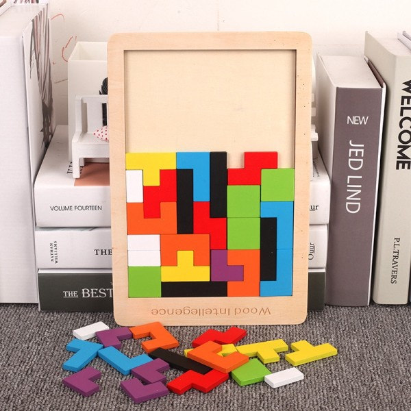 Färgglatt 3D pussel trä tangram matematik leksaker kub spel barn förskola magination former pussel pedagogisk leksak