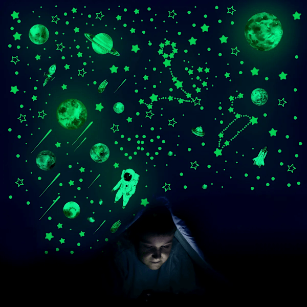 Hög kvalitet 849 bitar Glow in The Dark Stars Wall Klistermärken Glowing Stars for Ceiling Luminous Planet Rydskepp Vägg Dekaler