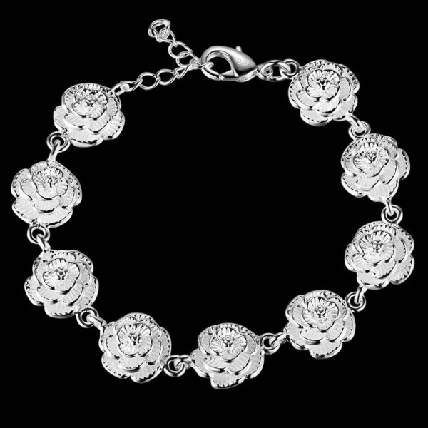 Berlock 925 Sterling Silver Ros Blomma Kedja Armband För Kvinnor Mode Pretty Fest bröllop tillbehör