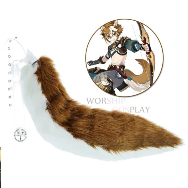 Gorou Render Cosplay Huvudkläder Plysch Ear Svans Set Halloween Dräkt
