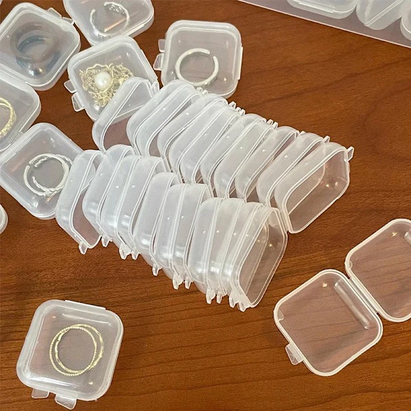 24 bitar Mini Square Förvaring Låda Transparent Plast Lådor För Smycken Förvaringsfodral