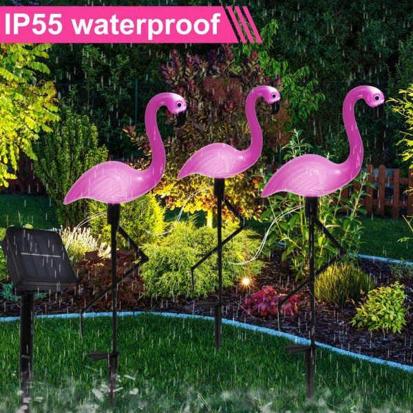 3 STK Flamingo Solar Lys IP55 Vanntett LED Rosa Flamingo Stak Lys Landskap Ground Lampe