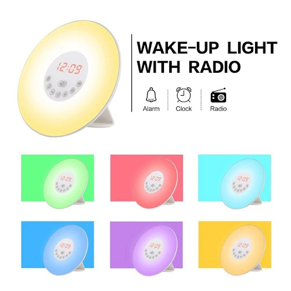 Sunrise/Sunset Simulation Lysende Digitalt Ur med FM Radio