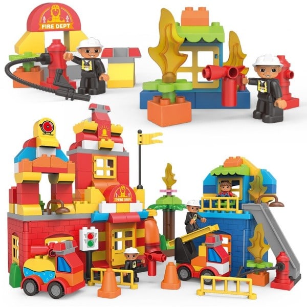 Stad Serier Big Size Engineering Brandkår Brandmän Figurer Byggnad Klossar Set