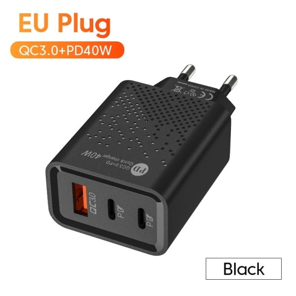 USB C Laddare 60W Snabb Laddning Laddare 3portar Typ C