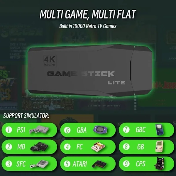 Video Game Stick Lite 4K Video Game M8 Console 64GB Double Wireless Controller