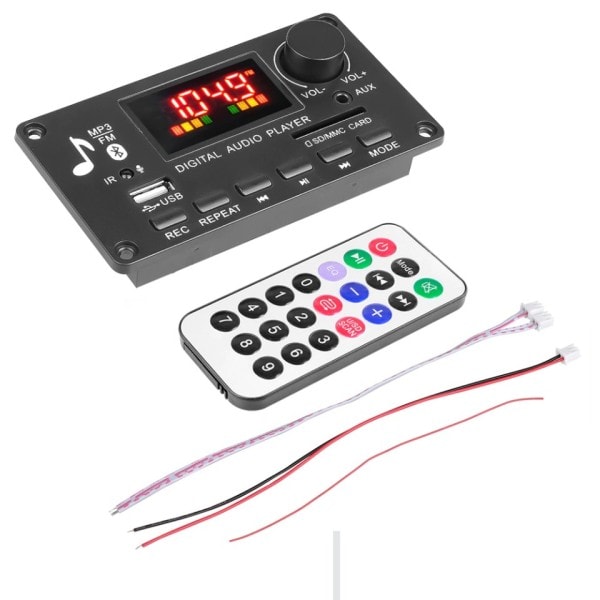 Forsterker MP3 spiller dekoder kort DC 5V-26V Bluetooth5.0 Bil FM Radio Modul Anropsopptak Støtte TF