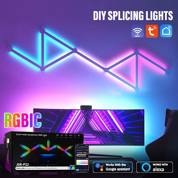 Smart Wall Lampe RGBIC Lys Bar DIY Atmosfære Nat Lys APP Musik Rhythm TV Baggrundsbelysning