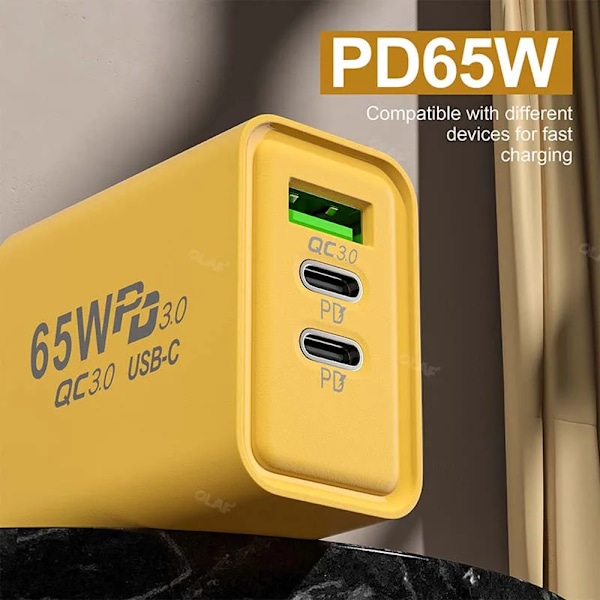 PD 65W USB C lader Rask lading hurtig lading 3.0 Type C lader adapter