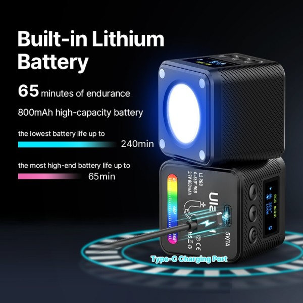 Mini COB Video Kamera Lys Dæmpbar 360° Fuld farve Lys med Diffuser Honeycomb Fotografi
