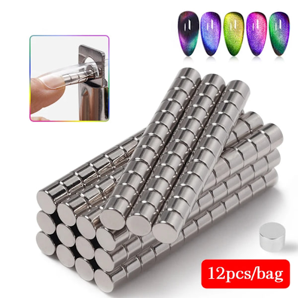 12 bitar Runda Små Magneter Stick För Naglar Konst UV Gel Akryl Spikspetsar Size Kant Kutter Magnet Maincure Verktyg