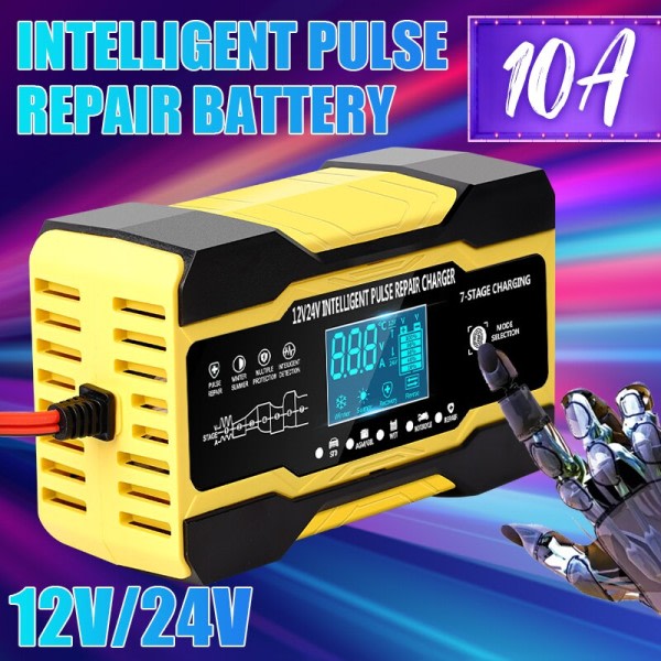 Bil Batteri Lader Rask Lading 12V 10A/24V 5A Ny Automatisk Intelligent Puls  Reparasjon Replenisher 9409 | Fyndiq