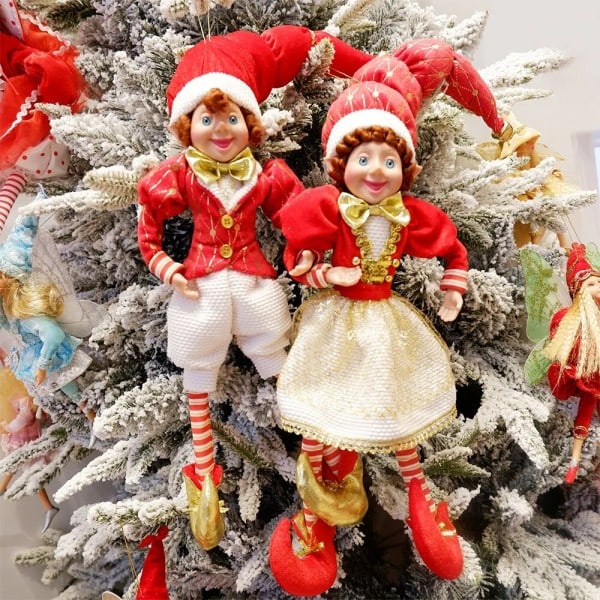 Ett par jul prydnader plysch dockor tyg handgjorda plysch elf leksak prydnader plysch tomte leksak