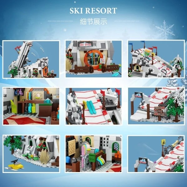 Kreativ Vinter Ski Resort Bygning Blok MOC Små Part Samling Sæt Venner Ski Park Puslespil Legetøj