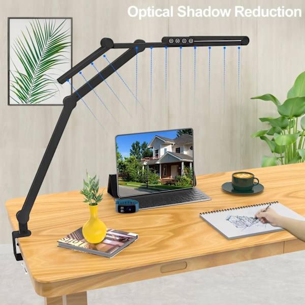 Led skrivbord lampa med klämma, arkitekt bord lampa för hem kontor med atmosfär belysning