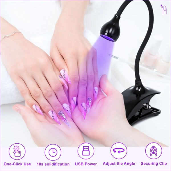 Led Spik Ljus Torktumlare Ultraviolett  UV Lampa Mini Flexible Clip-On Desk USB Gel Curing Manikyr Pedikyr Verktyg