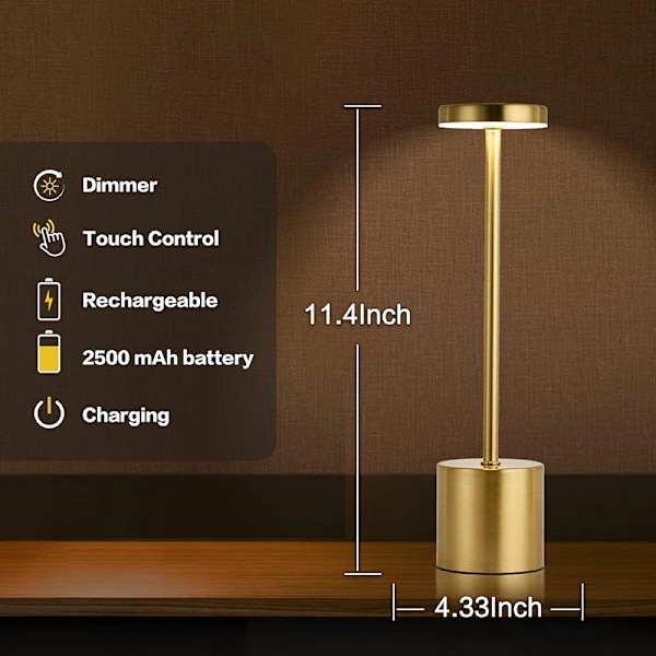 Classic Bord Lampe USB Opladbar Natt Lys Trinnløs Dimming Touch Desk Lampe