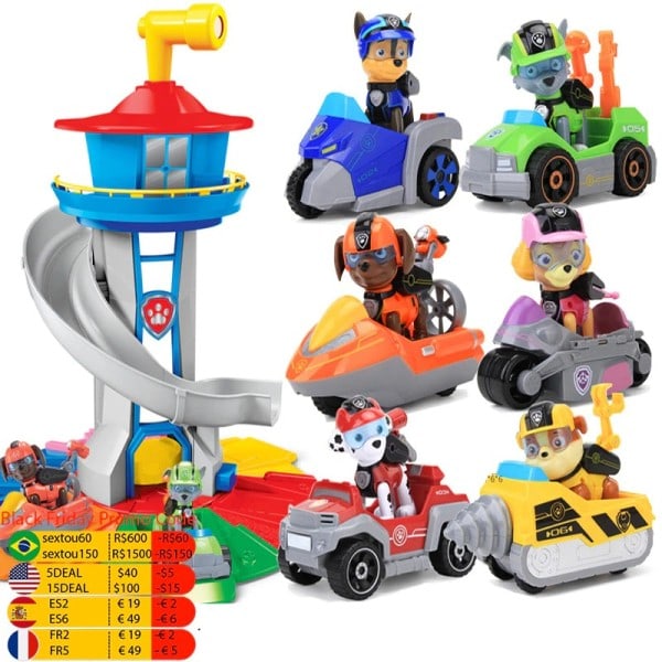Big Size Pawed Partiointi Canina Näköala Partiointi torni 6 autolla 6koiraa ajoneuvo figuureja modeli auto lelut