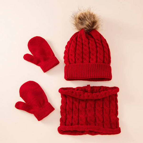 Vinter 3 delar Baby Mössor Med Scarf Stickad Akryl Mode Enfärgad Hatt För Barn Pojke Flicka Spädbarn Hårboll Varm Monte Scarf Set