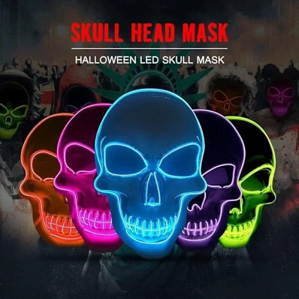Neon Led Skull Maski Terror Party Maski Ghost Pää Skeleton LED Luminous Mask