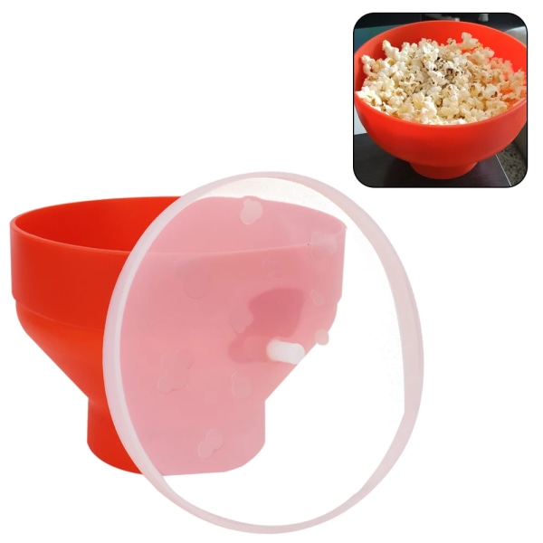 Mikrobølgeovn Popcorn Skål Bøtte Silikon Gjør-det-selv Rød Popcorn Maker med lokk brikker frukt fat høy kvalitet kjøkken enkelt verktøy