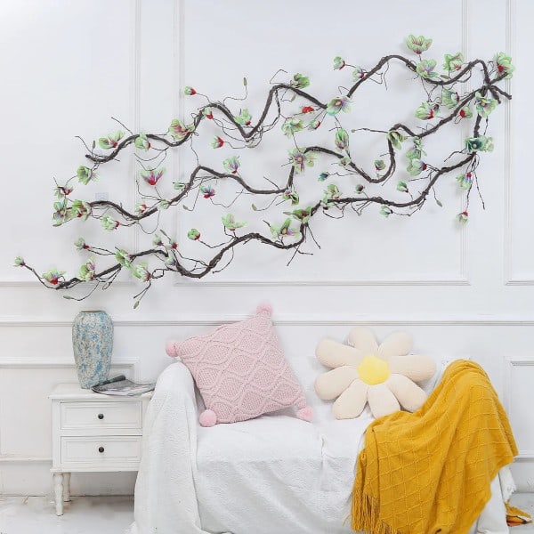 Konstgjorda Blommor Side Magnolia Vägg Ivy Vine Krans Girland Hängande Träd grenar blommor