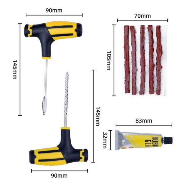 Bil Dekk Reparasjon Verktøy Kit med gummistrimler Tubeless Dekk Punksjon Pigg Plug sett