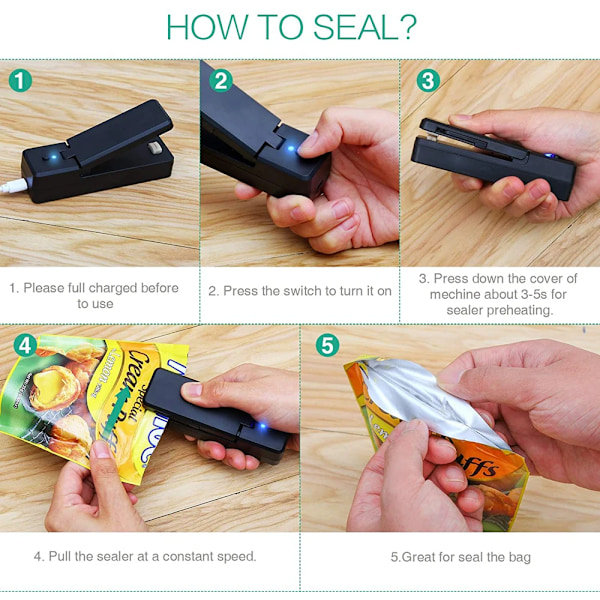 Mini Taske Sealer 2 in 1 Genopladelig Bærbar Taske Vacuum Heat Sealer & Cutter