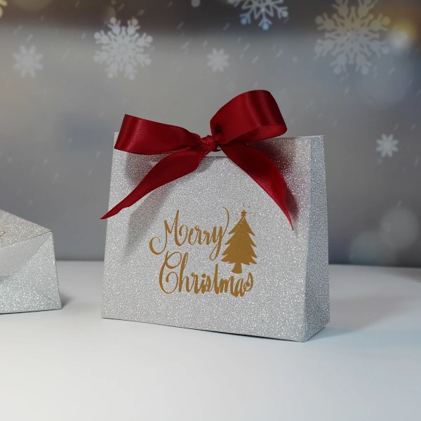 Glædelig jul gave æske og poser med bånd til indpakning kager og slik æske jule gave poser