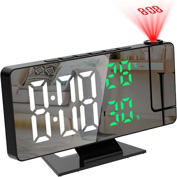 180° Arm Projektion Digital Alarm Klocka Temperatur Fuktighet Natt Läge Snooze Bord Klocka