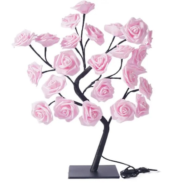 24 LED Rose Træ Lys USB Stik Bord Lampe Fe Blomster Nat Lys