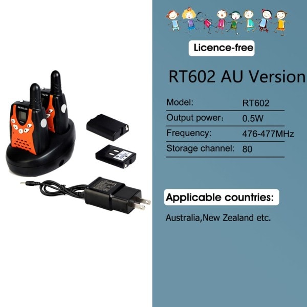Walkie Talkie Lapset Retevis RT602 Ladattava 2kpl 0,5W Lapset's Radio Akulla