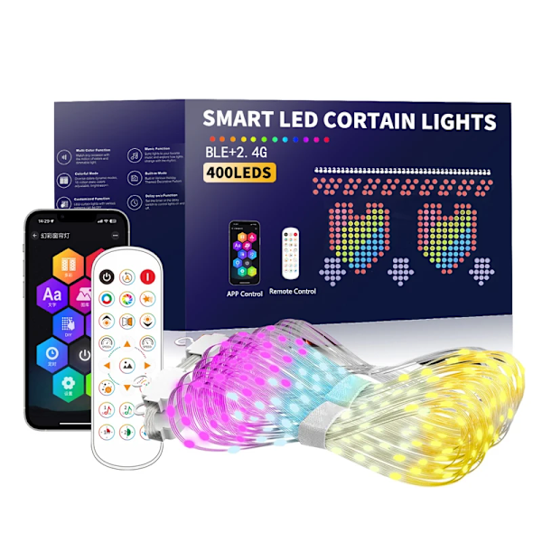 400 LEDiä Älykäs verho valot sovellus ohjaus LED jono RGB keiju valot