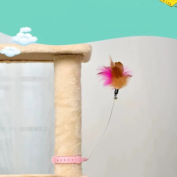 Interaktiv Katt Leksaker Rolig Fjäder Teaser Stick med Block Djur halsband Kattunge Leka Teaser Trev Träningsleksaker för katter tillbehör