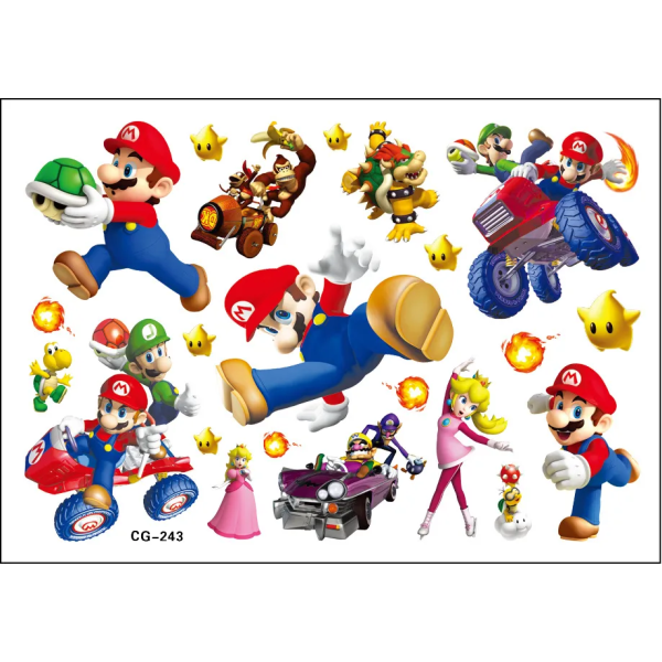 Super Mario Bros Tatovering Klistermerker Kawaii Anime Figur Leker Barn Gratulerer med bursdag fest dekorasjon