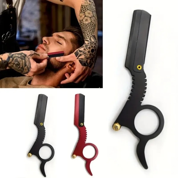 Rustfrit stål Klassisk barbering barberkniv til tommelfinger dobbelt kant klipning skaldet hoved øjenbryn formning frisør stativ