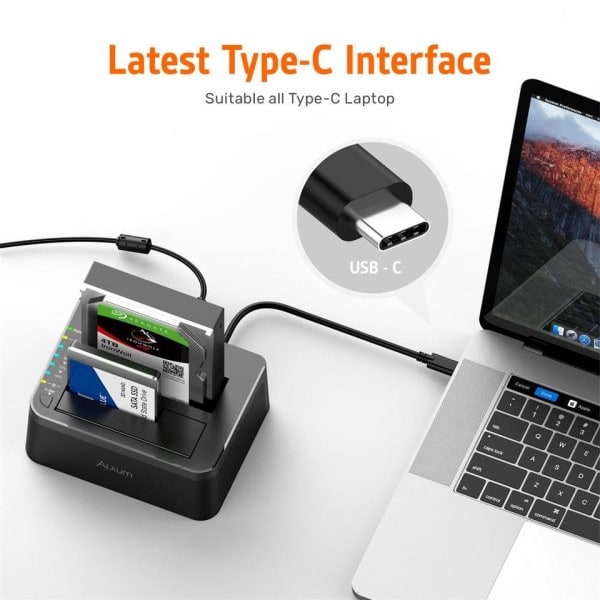 Kaksipaikkainen kiintolevy telakka 2,5% 2F3,5 tuumainen HDD SSD SATA USB C 3.0 HDD telakka asema